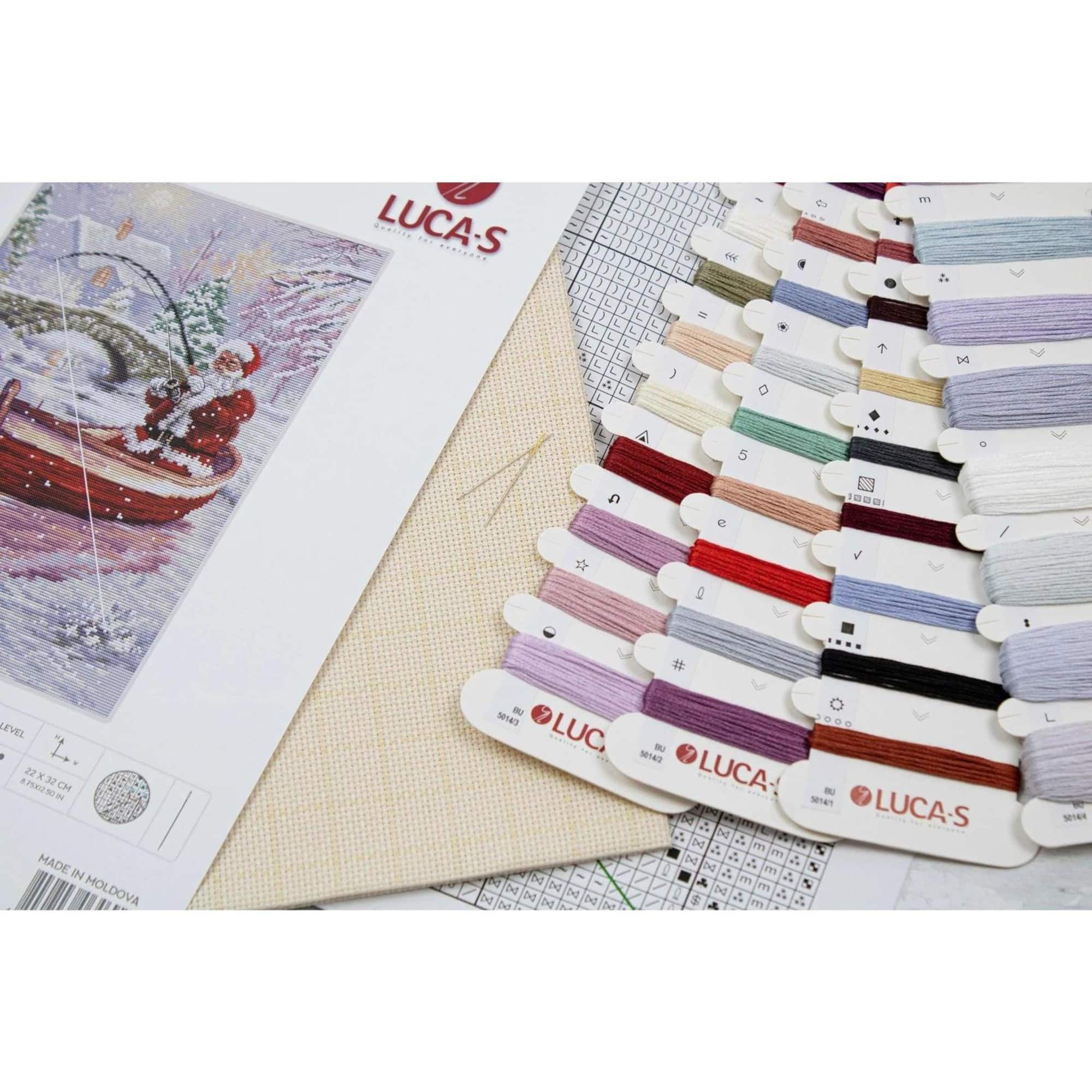 Luca-S Santa Fishing Counted Cross Stitch Kit
